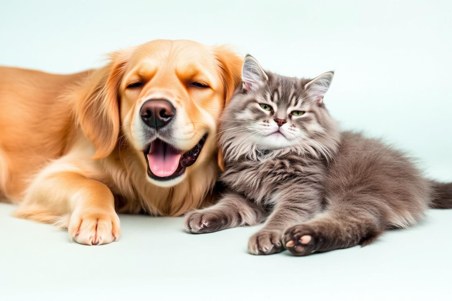 Cachorro e gato felizes juntos